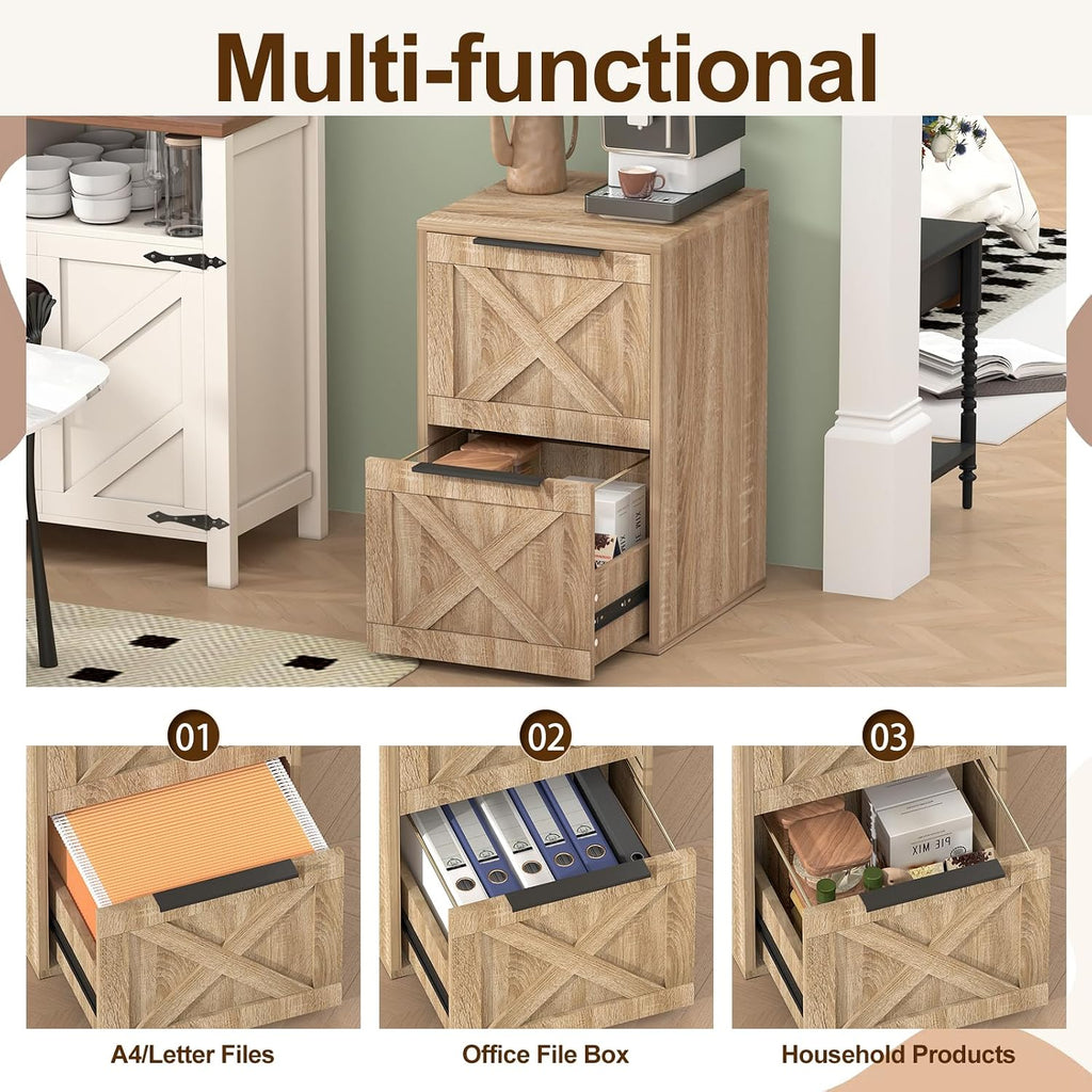 File Cabinet, Wood Filing Cabinet with 2 Drawers for Home Office | Printer Stand, Under Desk Small Storage Organizer Fit A4 / Letter Size/ Hanging File Folders, Oak