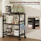 itchen Rolling Cart, 3-Tier Microwave Stand with Lockable Wheels, One-Piece Shelf, Kitchen Utility Storage Cart for Coffee Bar,Apartment, Dorm, Laundry Room, Office, 23.6" x 15.7" x 27.6", Brown