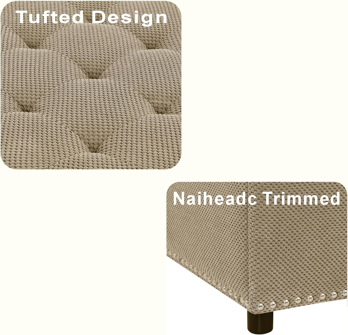 Oversized Square Ottoman with Storage for Living Room, Upholstered Fabric Tufted Footstool with Storage, Mid Century Modern Ottoman Foot Rest for Chair, Camel