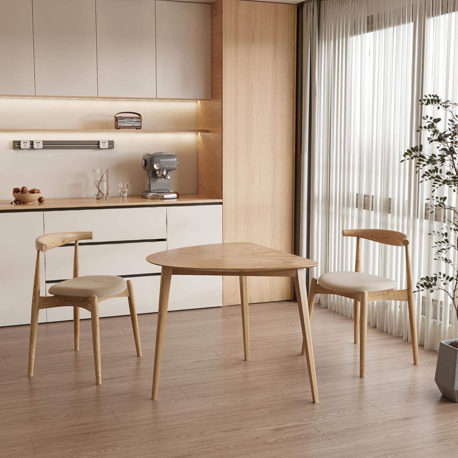 Acanva Modern Small Triangle Dining Room Table for Kitchen Compact Space, Farmhouse Dinner Tables with MDF Top and Wooden Legs, Natural Oak