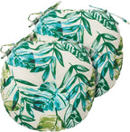 Bistro Chair Cushions 15 inch,Set of 2,Tufted Tropical Round Chair Cushions with Ties,15"x15"x4",Water Resistant Round Seat Cushion for Barstool,Patio Garden Kitchen Outdoor Furniture(Palm Leaf)