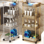 Acrylic Storage Trolley, Bathroom Kitchen Rolling Utility Cart Mobile Organization Shelves with Handle and Lockable Wheel(Gold,3 Tier)