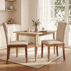 LSSBOUGHT Upholstered Kitchen & Dining Room Chairs with High Back, Linen Fabric Armless Dining Chairs with Solid Wood Legs for Dining Room and Kitchen (Beige, Set of 6)