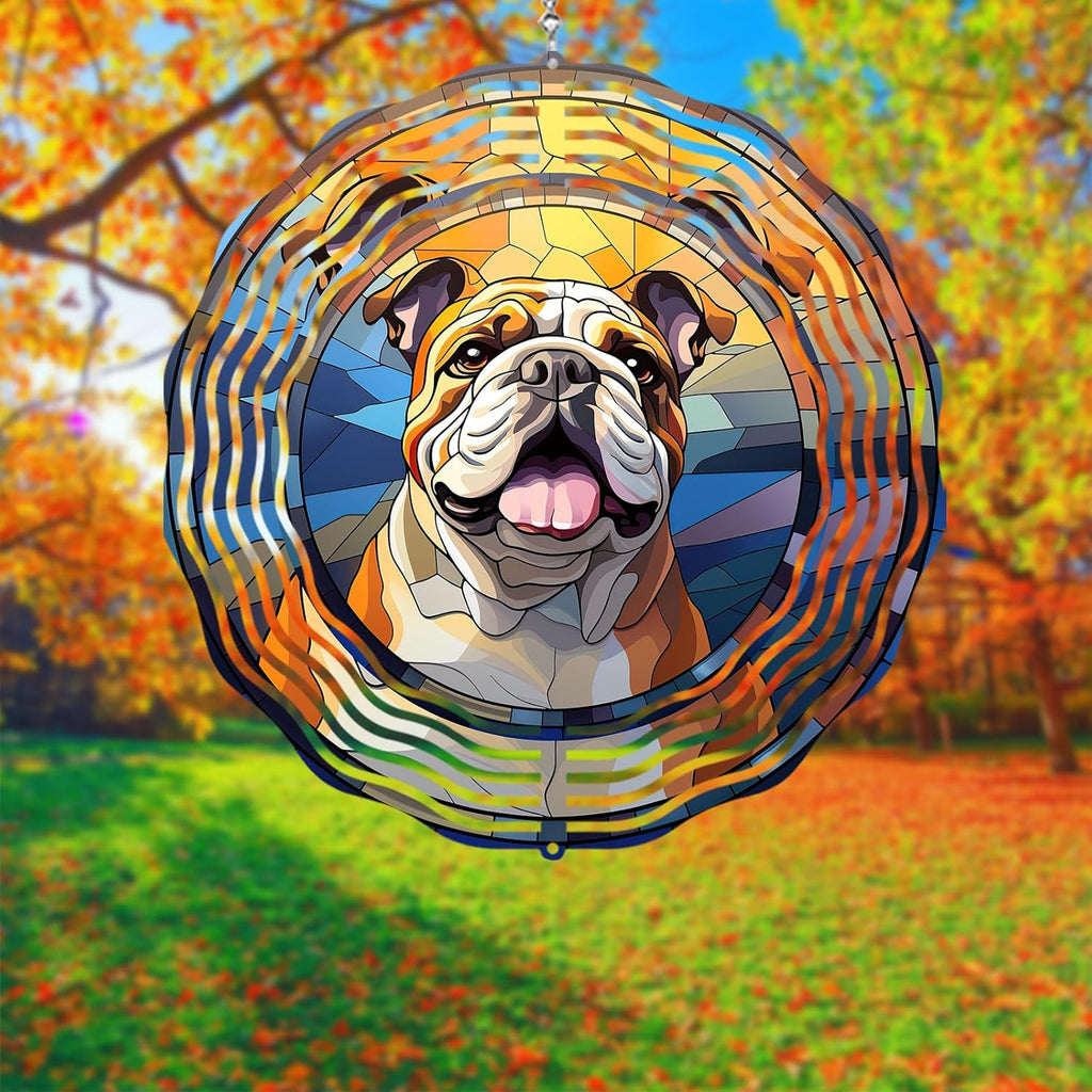 Bulldog Wind Spinners Outdoor Dog Memorial Gifts, 3D Metal Kinetic Hanging Garden Wind Spinner, Spinner Decor, Wind Sculptures for Outdoor & Indoor, Window, Yard Decor (Bulldog 3)