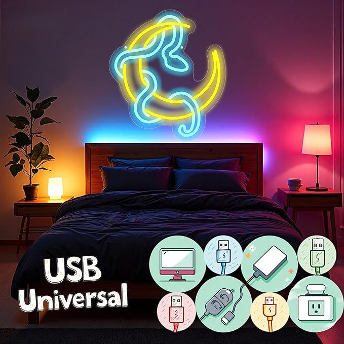 Snake on Moon Neon Sign, Animal Neon Sign, Neon sign Art Bedroom, Snake wall decor, Python Signs For Bedroom Beer Bar Neon Light Sign Hotel Party Club Office Art Lights for Kid Bedroom Man Cave Bar-Yellow