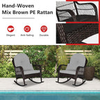 Tangkula Outdoor Wicker Rocking Chair, Patio Rattan Rocker with Seat Back Cushions & Waist Pillow, Sturdy Metal Frame, Mix Brown Outdoor Rocker for Balcony, Porch, Backyard