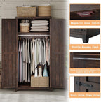 LUXOAK 70" Large Farmhouse Wardrobe Closet with Hanging Rod & Barn Doors | Wooden Bedroom Armoires with Shelf, Organized Wardrobe Cabinet for Clothing, Anti-Tip Kit, Tall Closet, Espresso