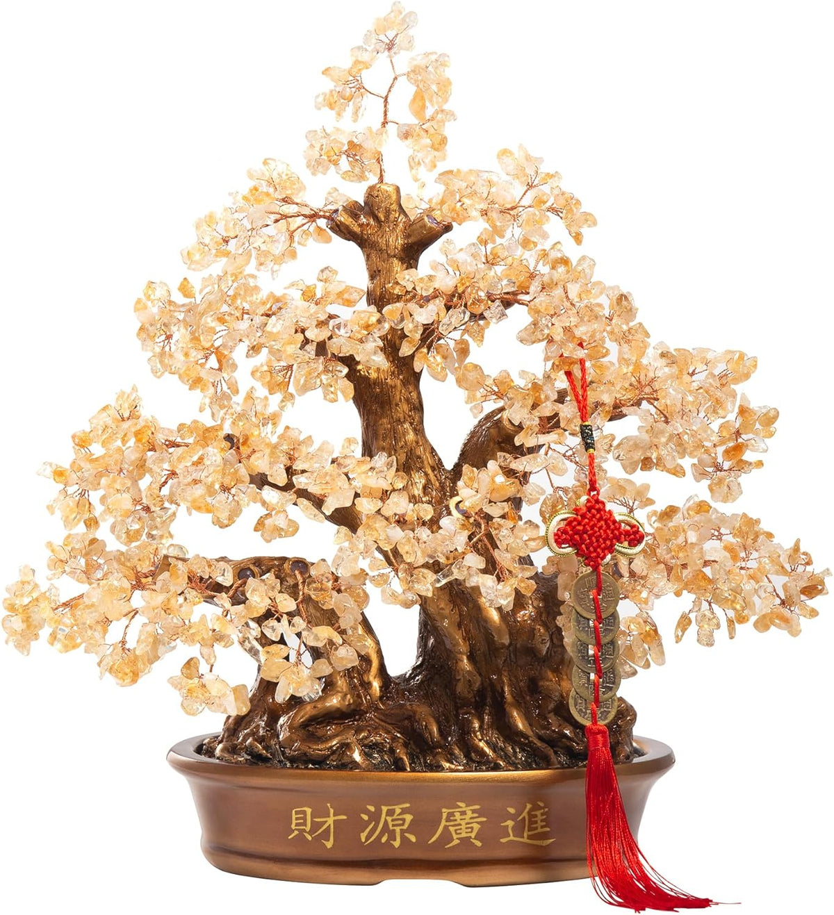 Natural Citrine Gemstone Crystal Bonsai Tree of Life （1,300 Gemstone Count） Large Feng Shui Money Chakra Tree for Luck and Wealth Desk Decoration 18 Inches