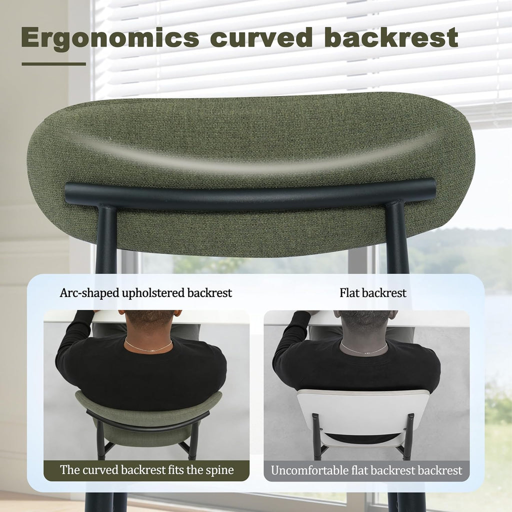 FREKEN Modern Upholstered Dining Chairs Set of 4, Mid-Century Metal Frame Linen Fabric Side Chair for Kitchen Dining Room, 350lbs Capacity, Green