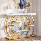 Tribesigns Modern Console Table, 41.3" Narrow Entryway Table with Storage Shelves & Faux Marble Top, 5-Tier Sofa Tables Behind Couch with Arched Metal Frame for Living Room, Hallway (Gold & White)
