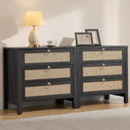 SICOTAS Rattan Nightstand Set of 2 with Drawers, Boho Large Bedside Tables | Wide Night Stand Set of 2 with 3 Drawers, Bedside Tables for Bedroom, Guest Room, Apartment, and Dorm Room, Bedroom Storage