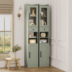 IRONCK Tall Bathroom Cabinet with Drawer and Door, 71" H Slim Freestanding Narrow Storage Cabinet with Adjustable Shelves, Retractable Toilet Paper Rod, for Small Spaces, 11.8" W Green