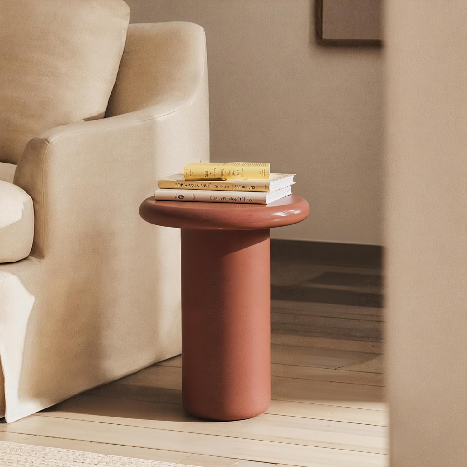 Acanva Modern End Tables with High Glossy Finish, Curved Edges, Accent Center Furniture for Living Room Home Office, Side Table, Sorrel