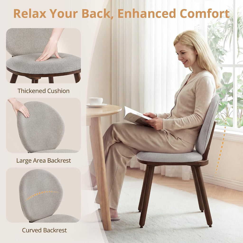 LUE BONA Dining Chairs Set of 4, Upholstered Fabric Kitchen Chairs with Dual-Spine Backrest, Kitchen Chair with Solid Wood Legs and Ergonomic Curved Seat, Easy Assembly for Kitchen Dining Room, Gray