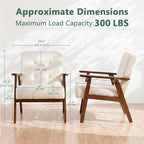 Furniliving Mid Century Modern Accent Chair, Wood Frame Upholstered Arm Chair with Waist Support, Button Tufted High Back Reading Armchair, Waiting Room Chairs for Bedroom Sunroom, Sherpa, White