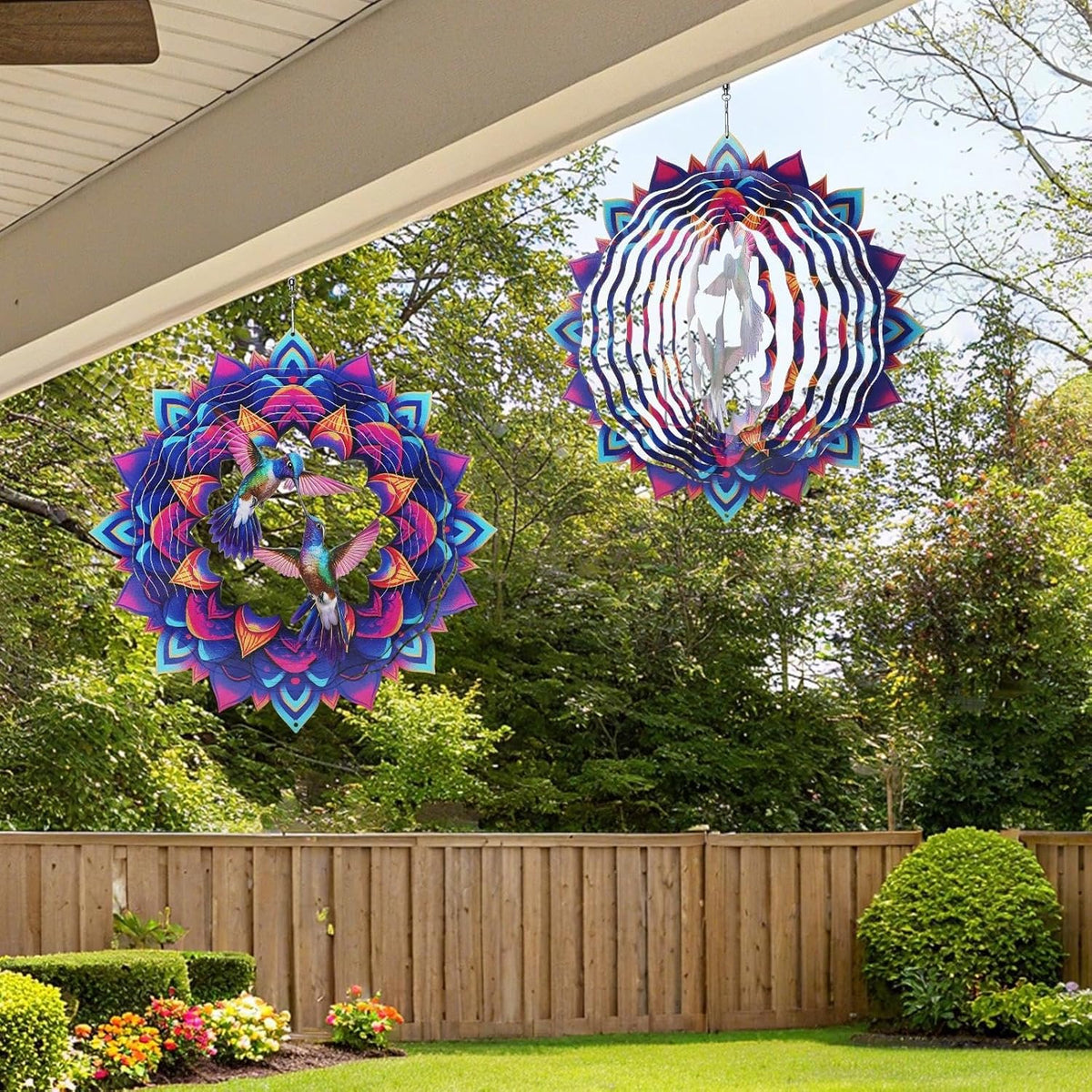 Hummingbird Wind Spinner, 12-Inch 3D Kinetic Metal Hanging Wind Spinners Outdoor, Garden Yard Decorations Indoor Outdoor Decor, Hummingbird Gifts for Women Men Birthday