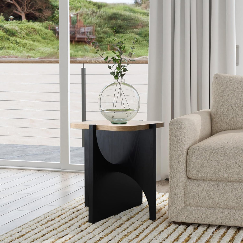 LuxenHome Modern Square Side Table, 19" Black & Brown Wood Accent End Table for Living Room, Office, Apartment, Nightstand, Bedside Sofa Coffee Table Home Furniture