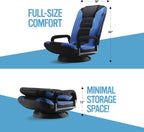 Maple99 Swivel Floor Gaming Chair - Video Lounger Enjoy 6 Different Positions, Adjustable Backrest, Removable Arm Rests, Folds to Store, Stylish Blue with Black Center Stripe