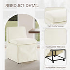 KISLOT Upholstered Dining Chairs Set of 2 with Casters, Modern Armless Kitchen Chairs with Removable Washable Cover, Chenille Velvet Fabric, Sturdy Metal & Wood Frame, 19.5" Seat Height, Linen