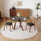LKTART Small Glass Dining Table for 2-4 People, 35" Round Dining Table with Metal Legs, Glass Kitchen Table for Dining Room Home Office Small Spaces, Walnut