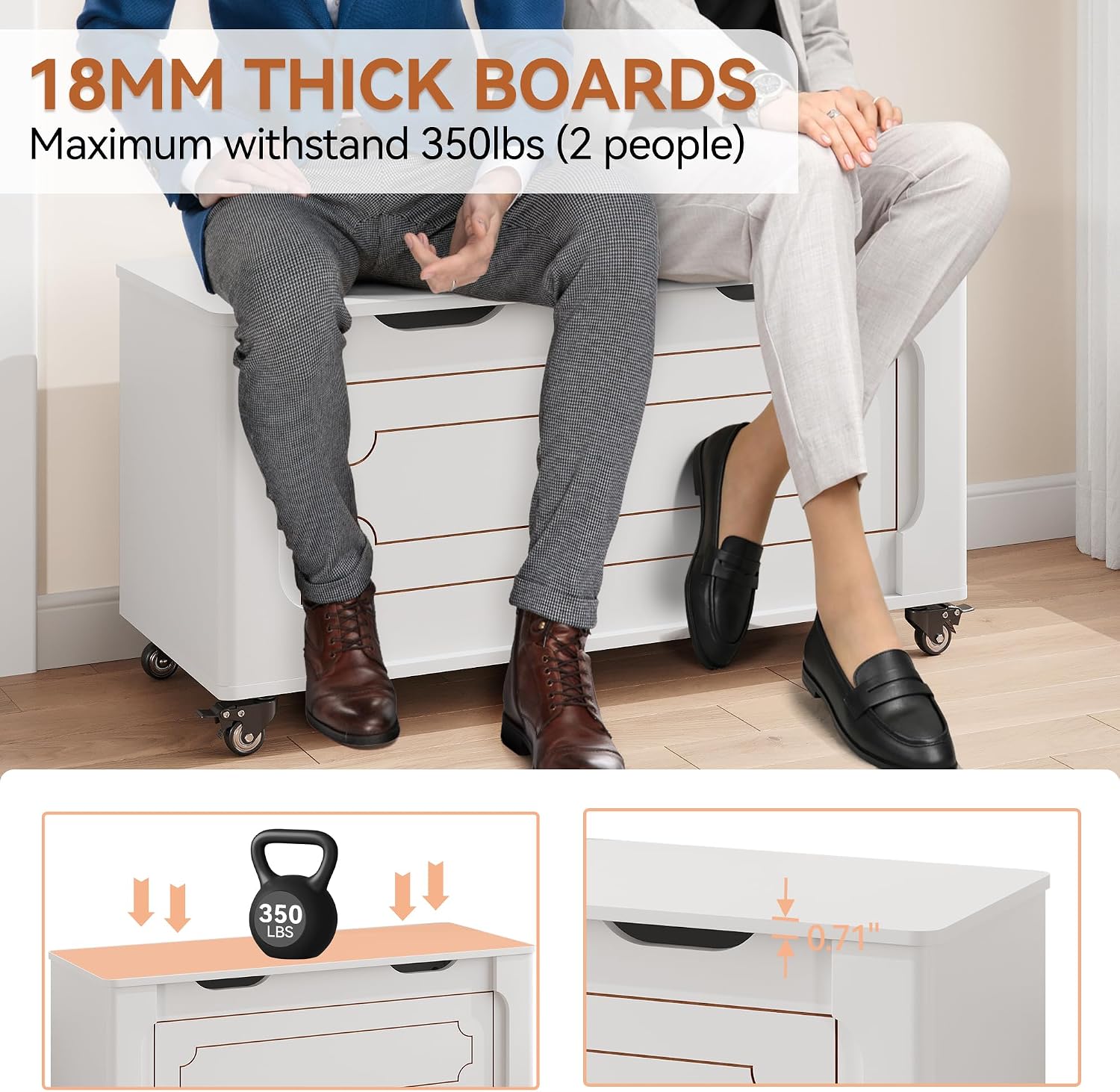 IDEALHOUSE Storage Chest, 39.4" Storage Bench Wooden Storage Trunk, White | Supports 350 lbs ＆ Safety Hinges, Lift-Top Entryway Bench, Shoe Bench for Entryway, Bedroom, Living Room, Modern Style