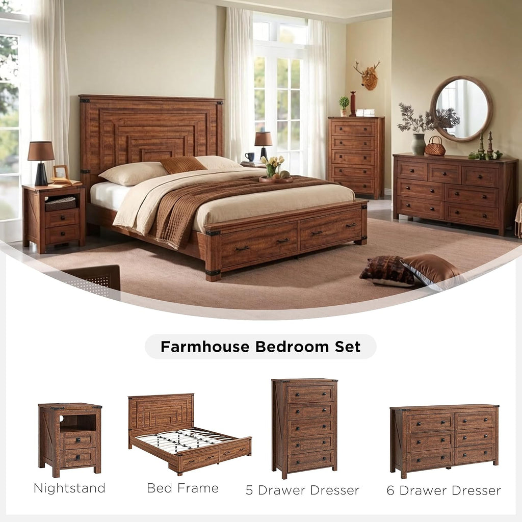 T4TREAM 18" Farmhouse Nightstand Set of 2, Reclaimed Barnwood | Charging Station, Rustic End Table, Open Shelf, 2 Drawers, Living Room, Side Table, Wood Bedside Table, Unique Corner Accent