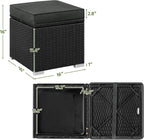 Yaheetech Wicker Ottomans, Set of 2 PE Rattan Side Tables, Black/Gray | Outdoor/Indoor Footstools with Hidden Storage & Removable Cushion, Additional Seating for Patio/Garden/Balcony/Yard