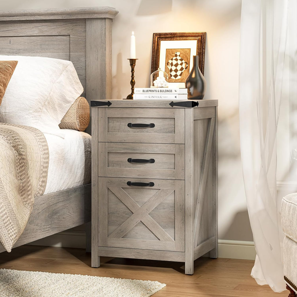 Small Farmhouse File Cabinet with 2 Drawers for Home Office, Rustic Grey | Halitaa Vertical Filing Cabinet Fits Letter and A4 Size, Farmhouse Printer Stand, Under Desk Wooden File Cabinet
