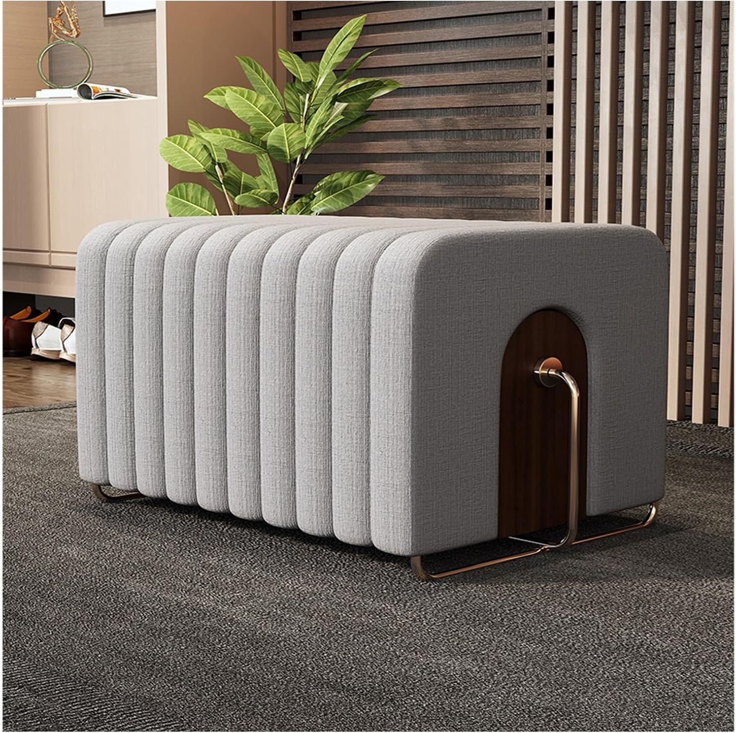 Modern Upholstered Pu Leather Bench Ottoman,Modern Tufted Long,Faux Fur Entryway with Metal Legs,end of Bed for Livingroom Entryway(Orange)