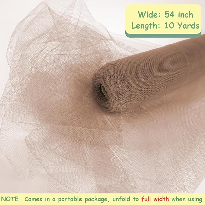 Chestnut Tulle Fabric Rolls, 54 Inch by 10 Yards (30 ft) Tulle Ribbon for Wedding Party Decoration Sheer Fabric Spool Bolt, Ceiling Decor, Tutu Skirt, Christmas Gift Wrapping, Soft & Drape (Chestnut)