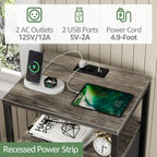 BOLUO Gray Nightstand with Charging Station, LED Night Stand with 2 Fabric Drawers, Bedside Table with USB Ports and Outlets, Nightstand for Bedroom Modern