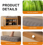 Bamboo Shoe Storage Bench with Seat Cushion for Entryway, 27" Farmhouse Small Shoe Rack with Hidden Flip-Top Storage & Dustproof Acrylic Door, 2-Tier Narrow Shoe Cabinet Organizer, Natural