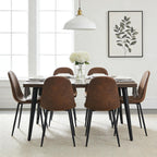FurnitureR Modern Mid Century Leathaire Upholstered Kitchen Dining Chair, Armless Leisure Accent Chair with Black Metal Legs Space Saving for Dining Kitchen Living Room (Brown, Set of 6)