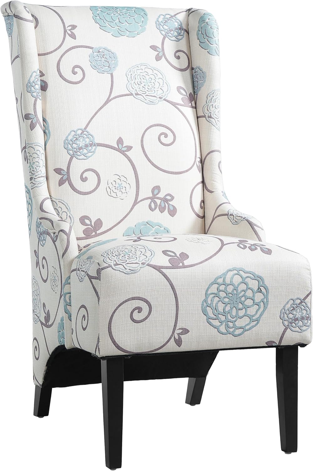 Christopher Knight Home Micua Luxury Upholstered Dining Chair with Floral Fabric Accent, Dining Room Chair with High Wingback, Comfy Living Room Chair and Birch Wood Legs, Extra Seating, Beige + Black