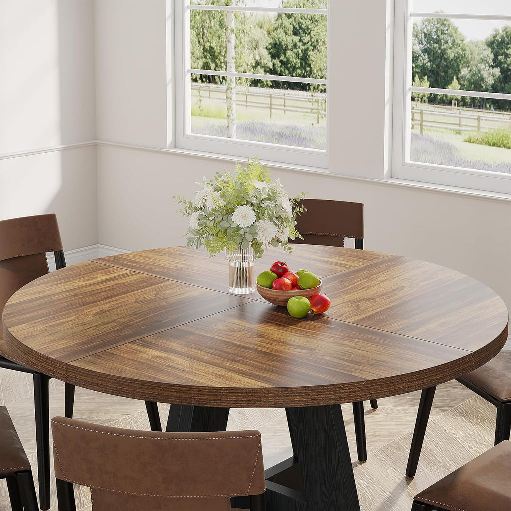 Tribesigns 47 inch Round Dining Table Wood Kitchen Table for Dining Room, 47" Dinner Room Tables for 4-6, Farmhouse Accent Furniture with Wooden Tabletop and Cross Base, Rustic+Black