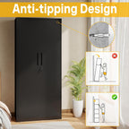 Metal Storage Cabinet with 2 Doors and 4 Adjustable Shelves, 71" Garage Storage Cabinet with Anti-Tipping Design, Lockable Garage Cabinets for Office, Home, Garage, Gym, School