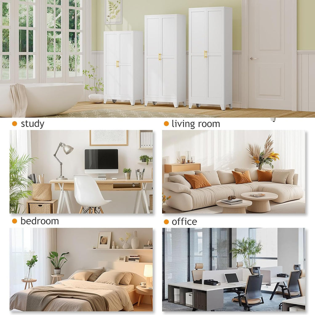 PAOFIN 71" Tall Metal Pantry Storage Cabinet with Doors and 4 Adjustable Shelves, White Kitchen Food Pantry Cabinets, Tall Freestanding Cupboard for Kitchen, Dining Room or Living Room