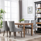 Modern Dining Chairs Set of 2, Fabric Upholstered High Back Chairs with Nailhead Trim and Curved Solid Wood Legs, Sillas de Comedor Accent Chairs for Dining Room, Gray