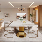 Tribesigns 78.74" Sintered Stone Dining Table for 8-10, Modern Luxury White & Gold Kitchen Table with Natural Tan Veining Tabletop & Stainless Steel Pedestal (Only Table)
