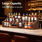 FAVOOSTY 5 Tier Countertop Liquor Bottle Display Shelf Organizer, Retro Tabletop Wine Rack Stand, Storage Holder for Whiskey, Spirits, Coffee Syrup, Mini Home Bar & Liquor Cabinet, Rustic Brown