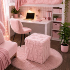 RattanView Storage Ottoman Dorm 12 Inch Pink Bow Cube Ottoman Dorm Back to School Coquette Foldable Foot Rest Stool with Lid for College Dormitory Bedroom Office