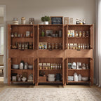 BVIUNTWO Set of 3 Farmhouse Tall Storage Cabinets, Wooden Kitchen Pantry Cupboards with Slatted Doors, Drawer & Adjustable Shelves for Kitchen, Dining & Living Room Storage, 68.8 Inch, Brown
