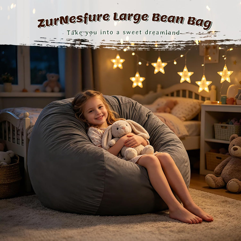 ZurNesfure Bean Bag Chairs for Adults 3FT with Memory Foam Grey, Medium | Giant Bean Bag Chair, Lazy Sofa with Machine Washable Cover, Lightweight, Beanbag for Living Room Bedroom Dorm