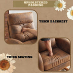 VINGLI Rustic Microfiber Nursing Rocking Chair with Thick Headrest, Upholstered Mid-century Modern Nursery Rocker Glider with Curved Armrest, Sturdy Solid Wood Base for Living Room, Bedroom, Baby Room