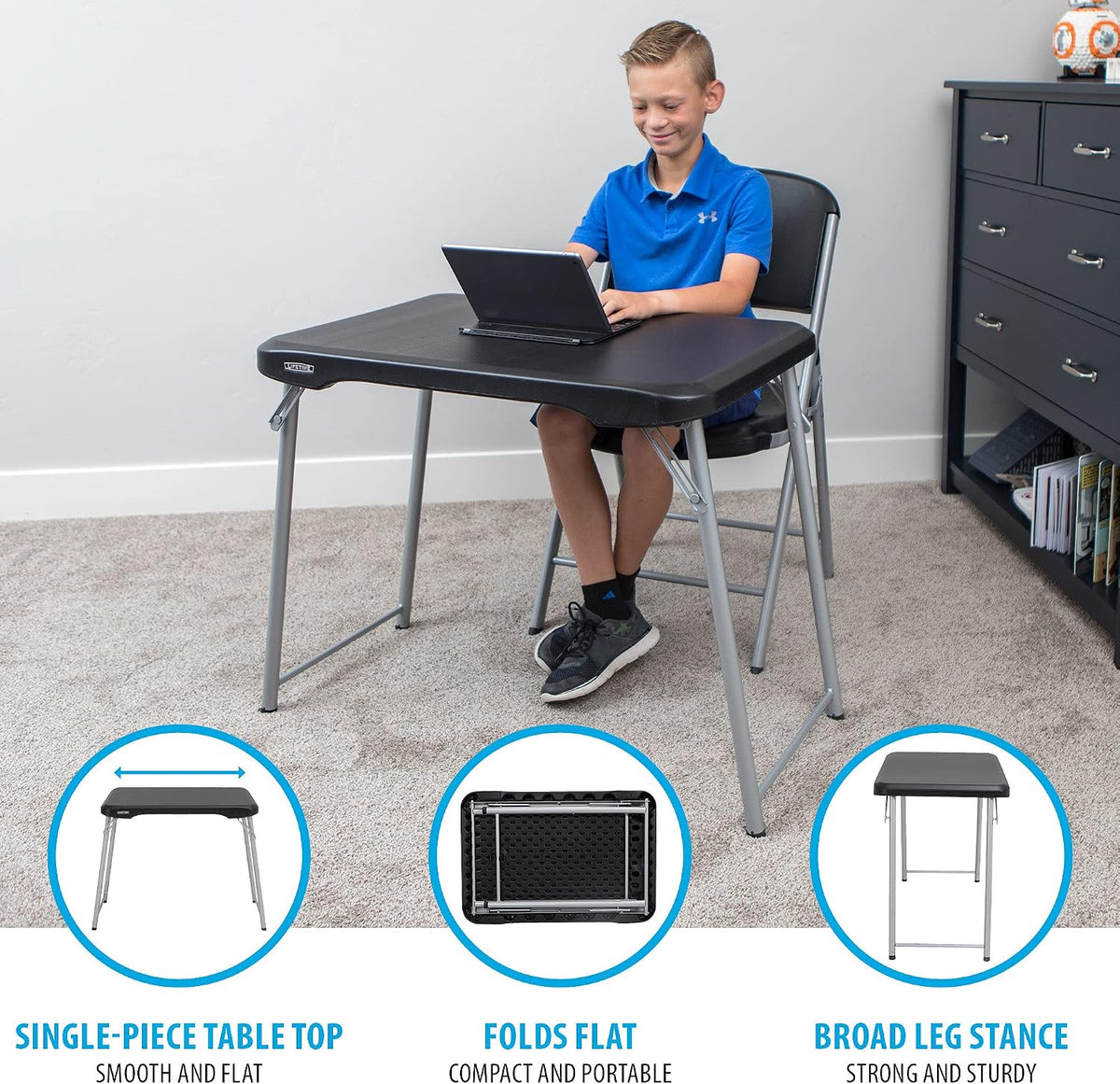 LIFETIME Stacking Compact Folding Table, 30 in. x 20 in., Black and Silver, Indoor/Outdoor
