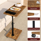 End Table Adjustable Height, 22.8"L Side Table Tv Tray with Wheels, 90° Tilting Panel Couch Table That Slides Under, Small End Table for Small Spaces, Overbed Bedside Desk Mobile Rolling Laptop Stand