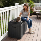 Greesum 100 Gallon Resin Deck Box Large Outdoor Storage Boxes with Cushions for Garden Tools, Patio Furniture Pillows, Pool Supplies, Black