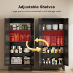 61" Tall Metal Pantry Cabinet, Kitchen Storage Cabinet with 2 Doors and 3 Adjustable Shelves for Kitchen, Living Room, Dining Room, Bathroom and Home, Office