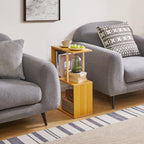 Aibiju 3-Tiered S-Shaped Side Table for Small Spaces, Freestanding Side Table, Sofa End Table, Narrow End Table, Suitable for Bedrooms Living Rooms Study Room, Natural Wood Color YD-ST003N