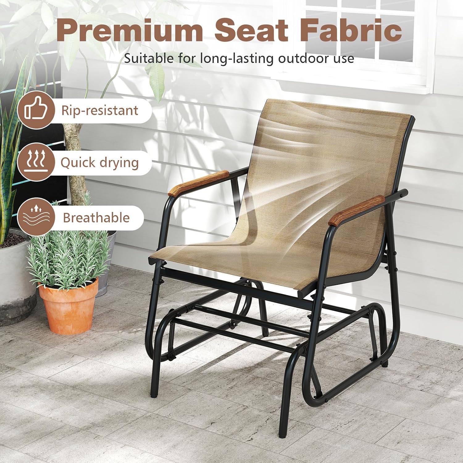 Tangkula 3 Piece Patio Bistro Glider Set, 2 Rocking Chairs w/Tempered Glass Side Table, Patio Furniture Set w/Smooth Rocking Motion, Outdoor Glider Chair Set for Porch, Yard, Balcony